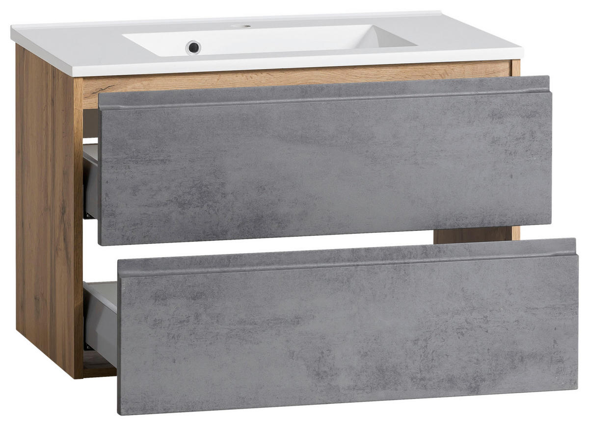 SKŘÍŇKA S UMYVADLEM, šedá, dub wotan, 80 cm - šedá/bílá, Moderní, kompozitní dřevo/kámen (80cm) - Held