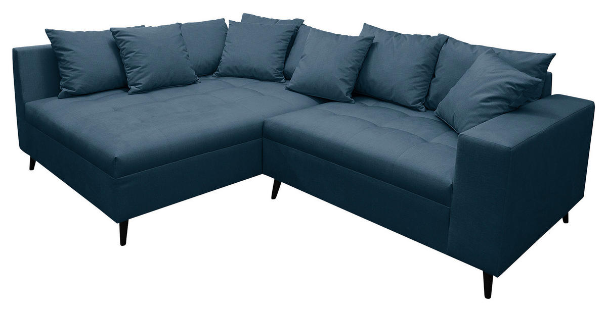 Ecksofa inkl. Hocker in Mikrofaser Dunkelblau  - Schwarz/Dunkelblau, Design, Holz/Textil (174/247cm) - MID.YOU