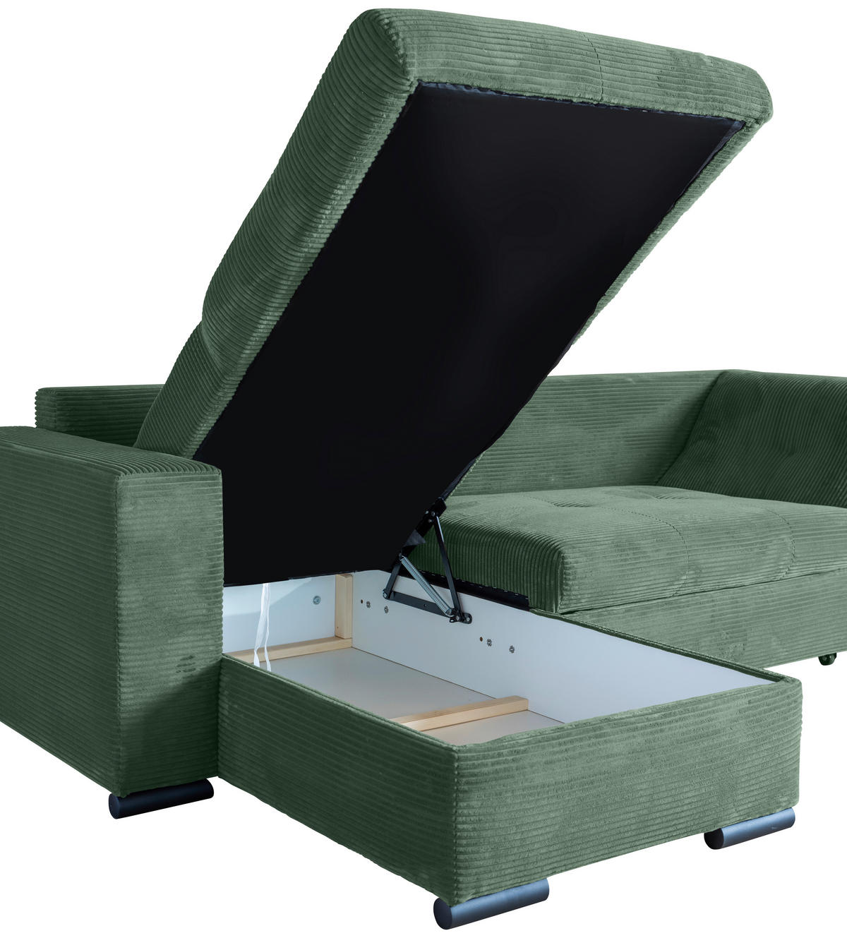 ECKSOFA Dunkelgrün Cord  - Dunkelgrün/Schwarz, KONVENTIONELL, Textil/Metall (168/258cm) - Carryhome