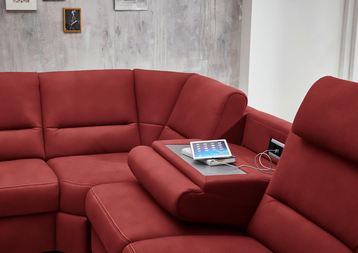 WOHNLANDSCHAFT in Mikrofaser Rot  - Rot/Alufarben, Konventionell, Textil/Metall (173/330/262cm) - Beldomo System
