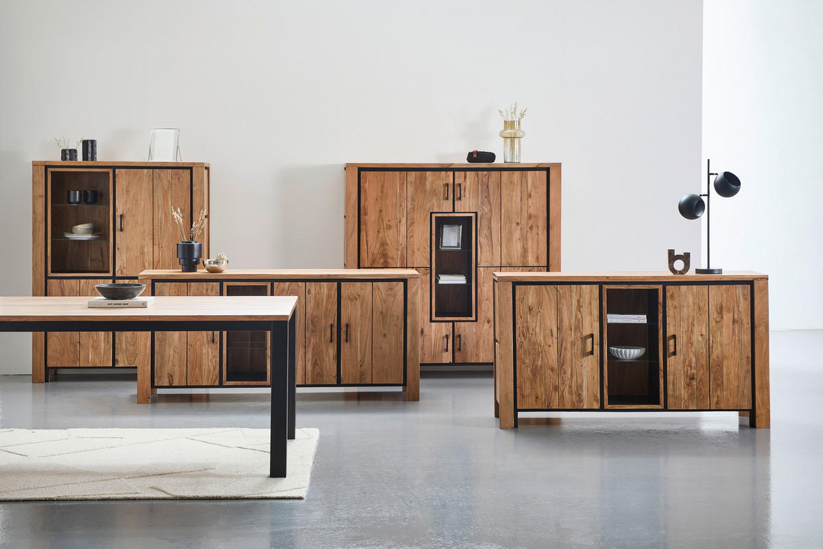 SIDEBOARD  in 175/80/40 cm  - Schwarz/Akaziefarben, Natur, Glas/Holz (175/80/40cm) - Livetastic
