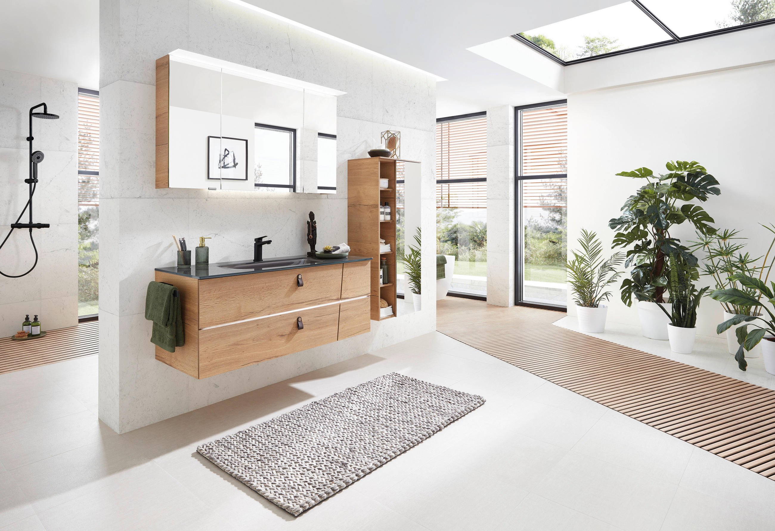 WASCHTISCHKOMBI 122 cm  - Eichefarben/Braun, KONVENTIONELL, Leder/Glas (122cm) - Sadena