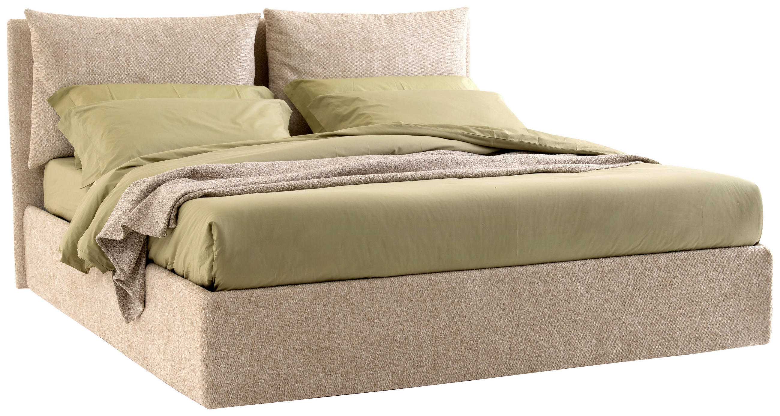 POLSTERBETT 180/200 cm,  in Beige, gepolstertes Kopfteil, Lattenrost, Bettkasten,  - Beige/Silberfarben, Design, Holz/Kunststoff (180/200cm) - Milino
