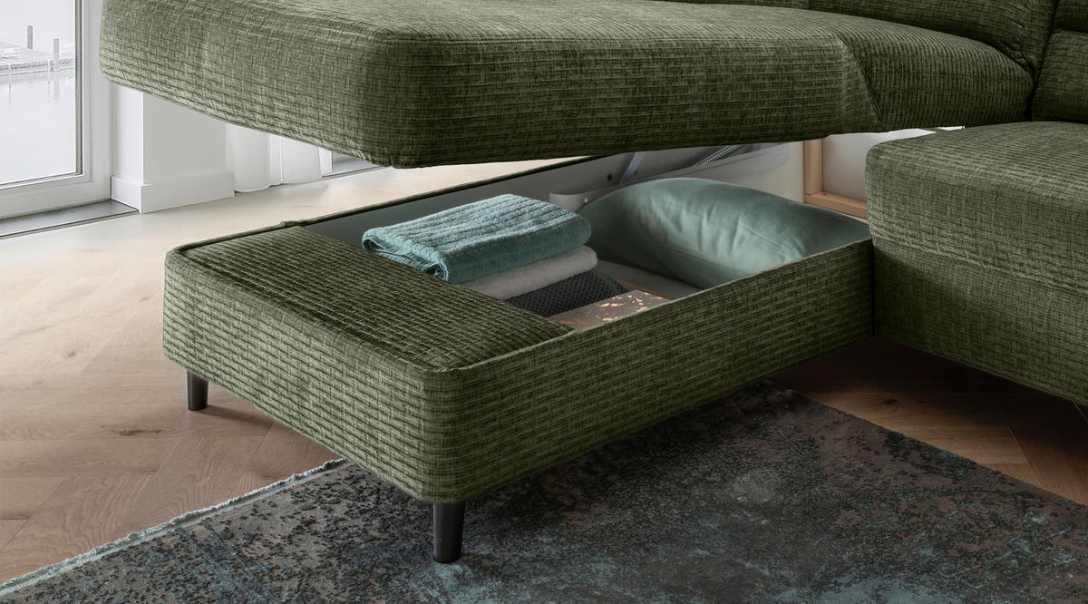 ECKSOFA in Mikrofaser Olivgrün  - Schwarz/Olivgrün, Modern, Holz/Textil (176/279cm) - Livetastic