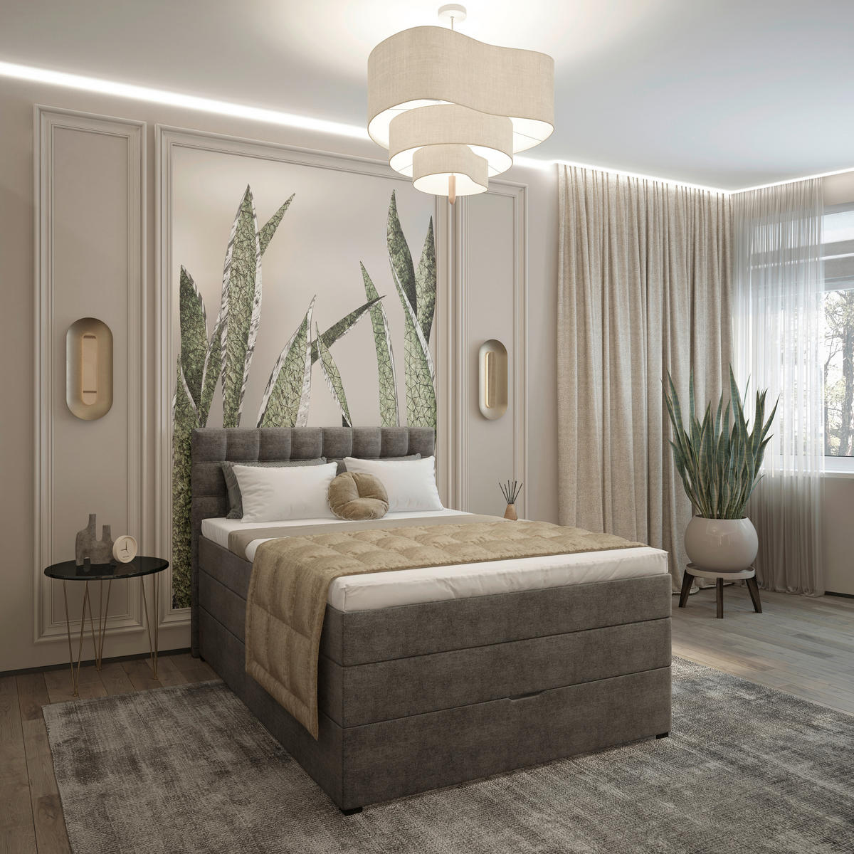 BOXSPRINGBETT 120/200 cm,  in Dunkelgrau, Matratze, Bettkasten, Topper, H3 = fest  - Dunkelgrau/Schwarz, KONVENTIONELL, Kunststoff/Textil (120/200cm) - Boxxx