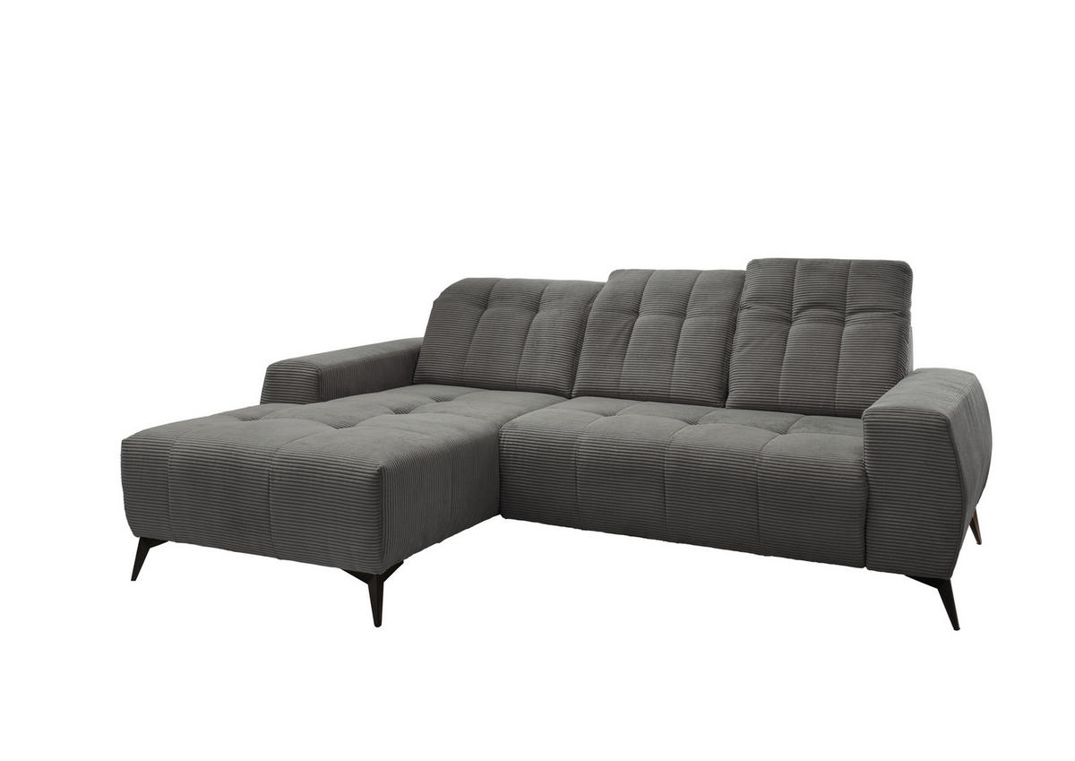 ECKSOFA in Cord Grau  - Schwarz/Grau, Modern, Textil/Metall (258/180cm) - Livetastic