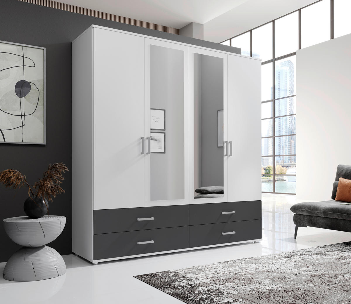 KLEIDERSCHRANK  in Graphitfarben, Weiß  - Alufarben/Graphitfarben, KONVENTIONELL, Glas/Holzwerkstoff (180/190/51cm) - Carryhome