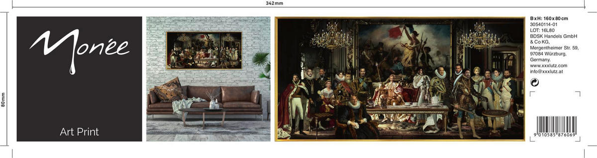 KUNSTDRUCK 160/80 cm  - Goldfarben/Schwarz, LIFESTYLE, Papier/Kunststoff (160/80cm) - Monee