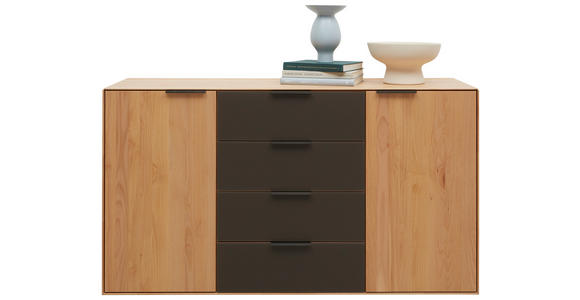 SIDEBOARD Erle vollmassiv Erlefarben, Dunkelbraun Einlegeböden  - Dunkelbraun/Erlefarben, Natur, Glas/Holz (150,9/84,7/44,2cm) - Valnatura