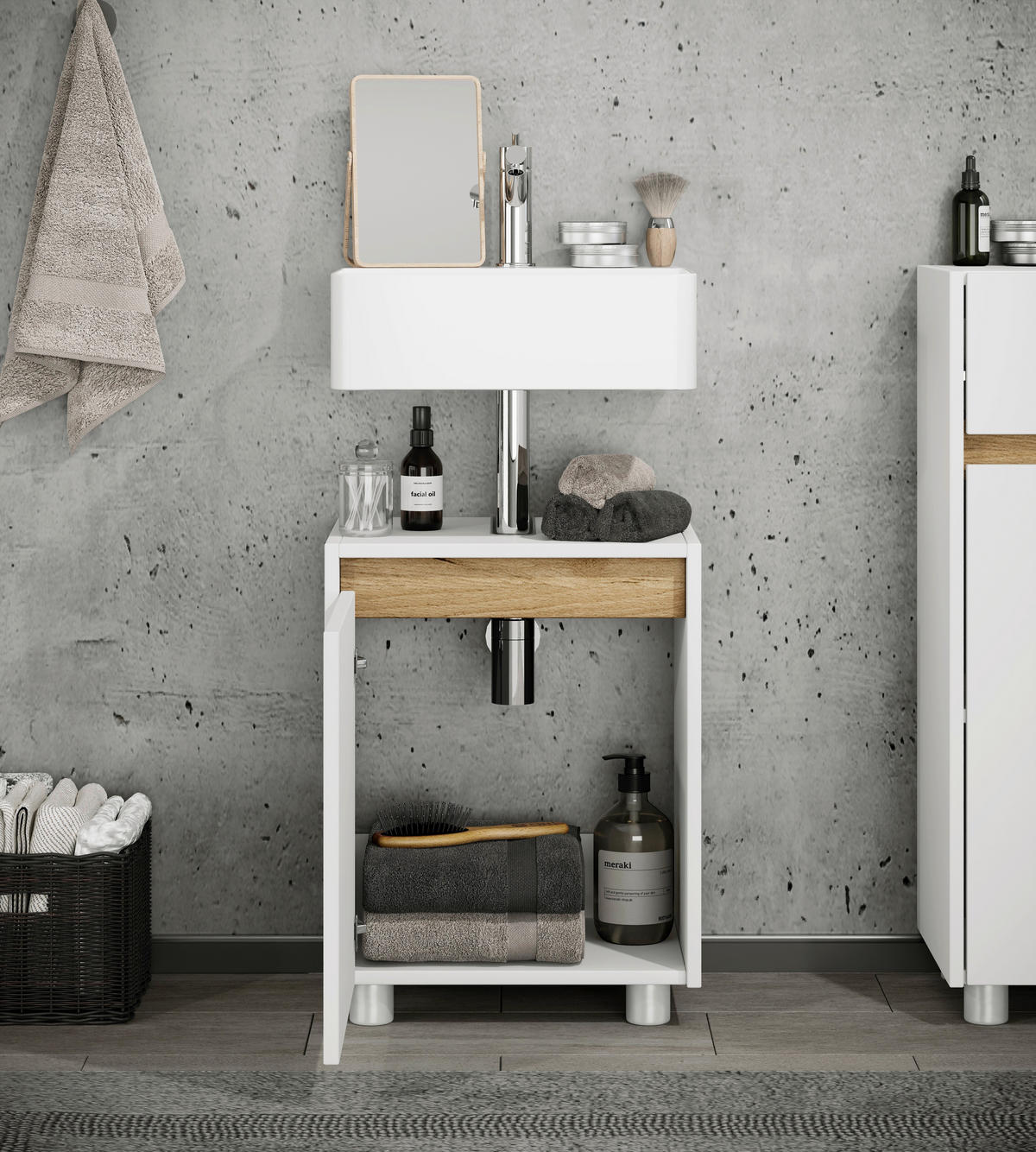 WASCHBECKENUNTERSCHRANK 42/55/33 cm  - Honigeiche/Silberfarben, Trend, Holzwerkstoff/Kunststoff (42/55/33cm) - MID.YOU