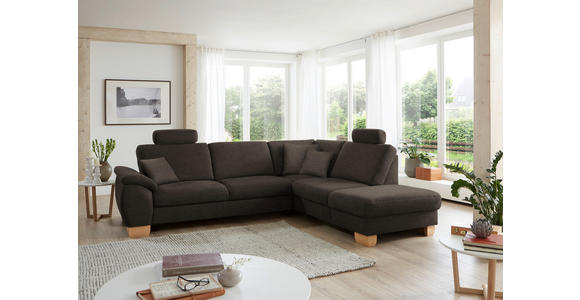 ECKSOFA in Mikrofaser Mokka  - Wildeiche/Beige, Natur, Holz/Textil (286/236cm) - Voleo