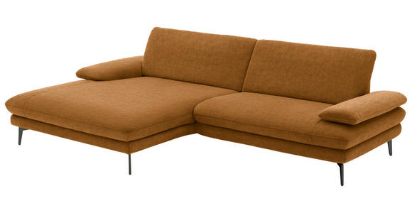 ECKSOFA in Velours Cognac 184/284 cm - Cognac/Schwarz, Design, Textil/Metall (184/284cm) - Dieter Knoll