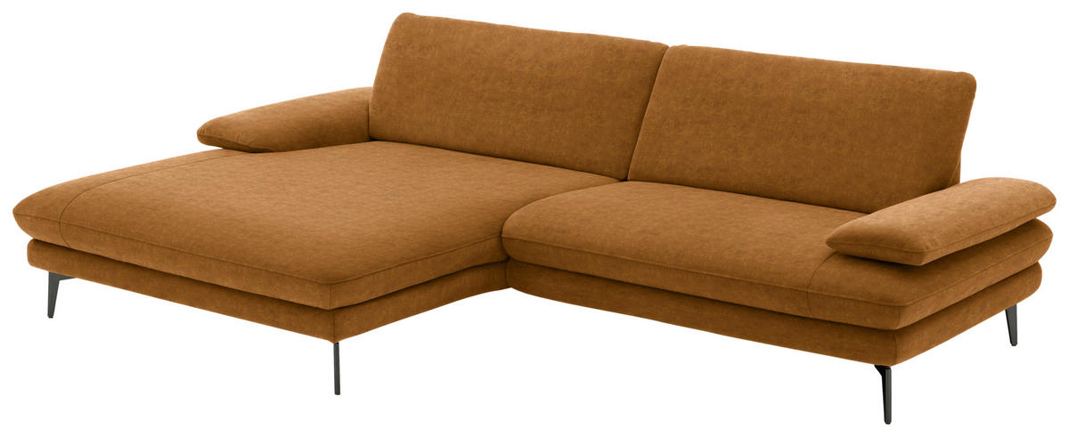 ECKSOFA in Velours Cognac  - Cognac/Schwarz, Design, Textil/Metall (184/284cm) - Dieter Knoll