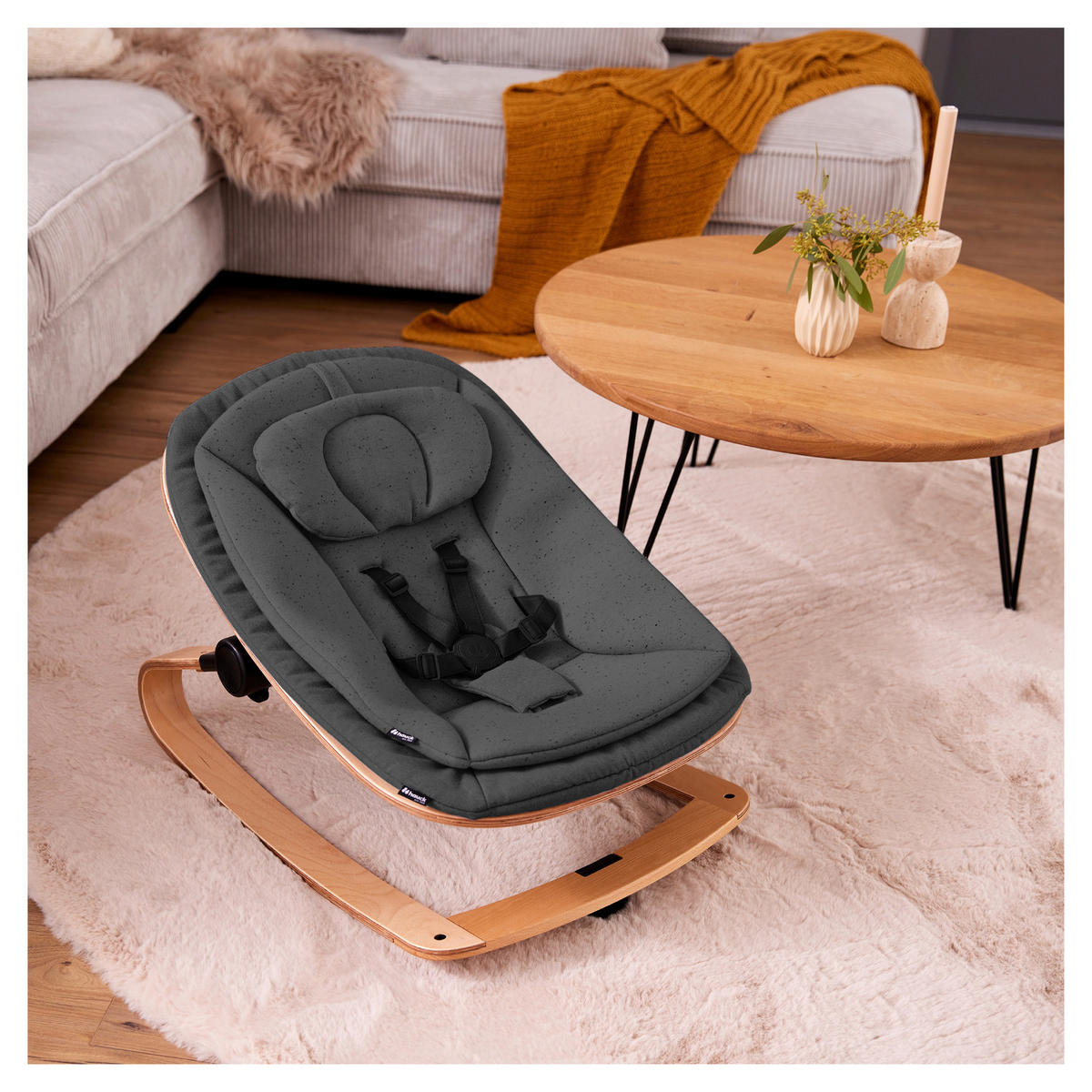 HOCHSTUHLLIEGE Highchair Bouncer Eco  - Dunkelgrau/Buchefarben, Basics, Holz/Textil (50/40/66cm) - Hauck