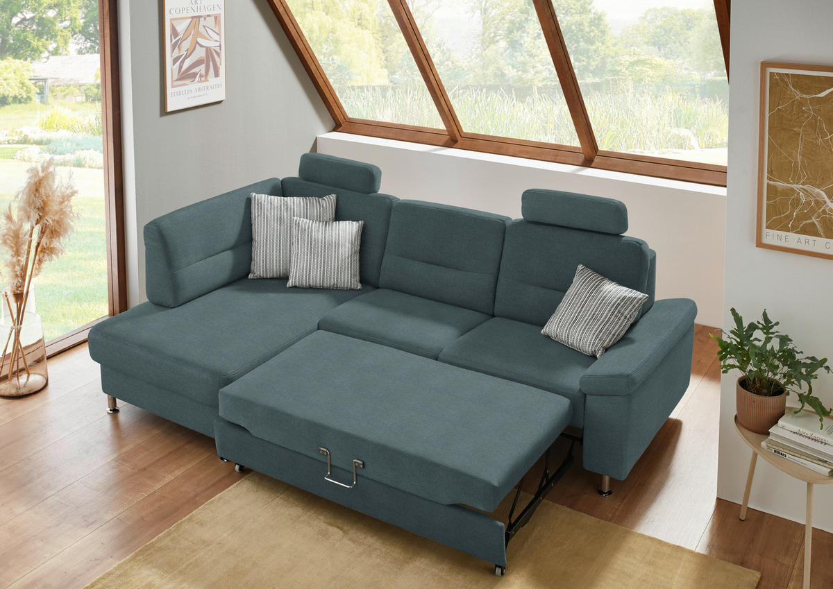 ECKSOFA  in Flachgewebe Dunkelgrau  160/244 cm  - Dunkelgrau/Alufarben, KONVENTIONELL, Textil/Metall (160/244cm) - Beldomo Comfort