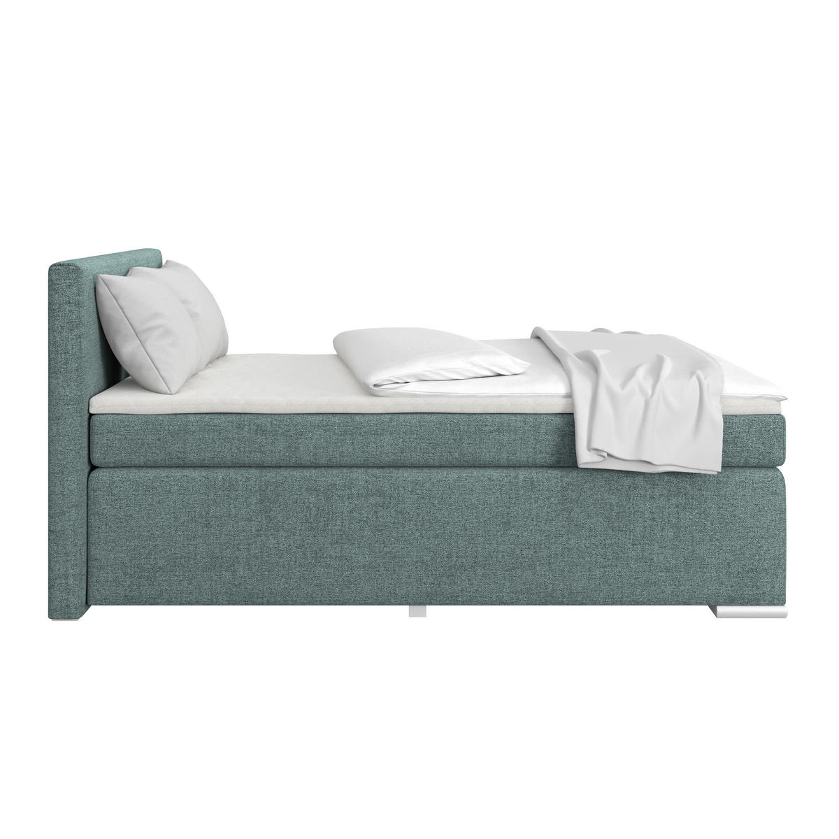 BOXSPRINGBETT 140/200 cm,  in Blau, Matratze, Topper, H3 = fest  - Blau/Alufarben, Basics, Kunststoff/Textil (140/200cm) - Boxxx