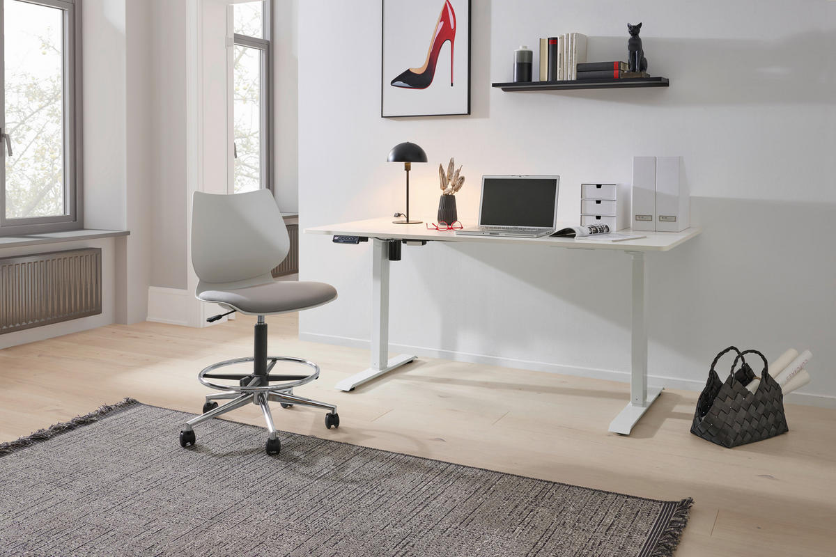 SCHREIBTISCH 160/80/73-123 cm Weiss  - Weiss, Modern, Holzwerkstoff/Metall (160/80/73-123cm) - Livetastic