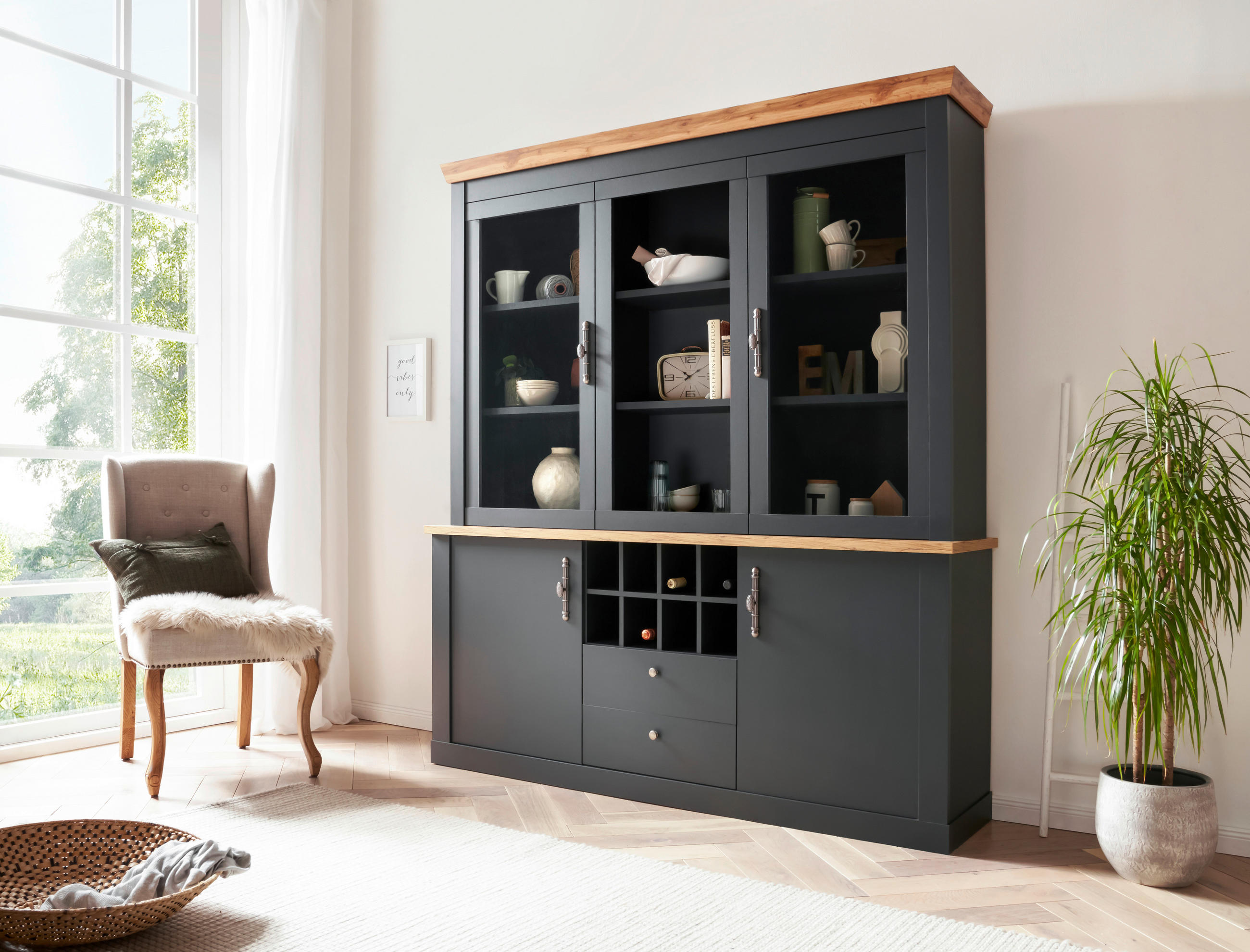 BUFFET 184/205/44 cm  in Anthrazit, Eiche Wotan  - Anthrazit/Silberfarben, Design, Holzwerkstoff/Metall (184/205/44cm) - MID.YOU