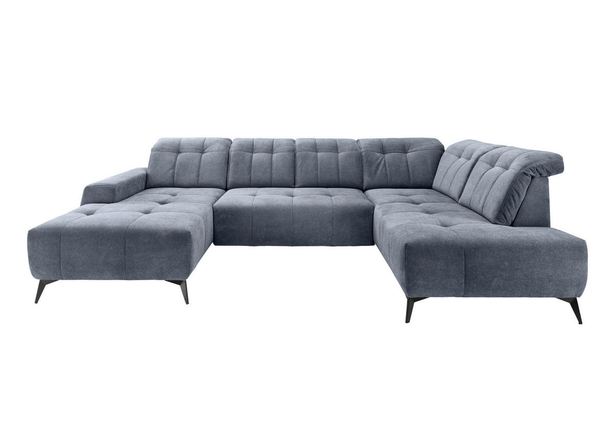 WOHNLANDSCHAFT SANO Hellblau Chenille  - Schwarz/Hellblau, MODERN, Textil/Metall (200/337/180cm) - Livetastic