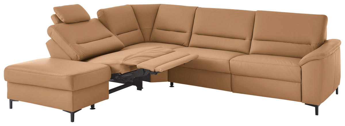 ECKSOFA  in Echtleder Hellbraun  249/290 cm  - Hellbraun/Schwarz, KONVENTIONELL, Leder/Metall (249/290cm) - Beldomo Premium
