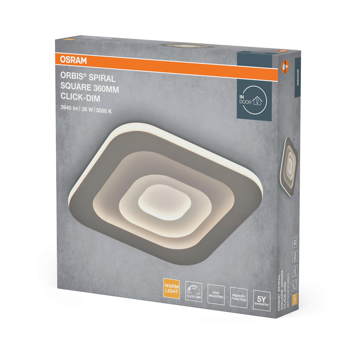 LED-DECKENLEUCHTE Orbis Spiral 36,5/36,5/5,6 cm   - Grau, Design, Kunststoff/Metall (36,5/36,5/5,6cm) - Osram