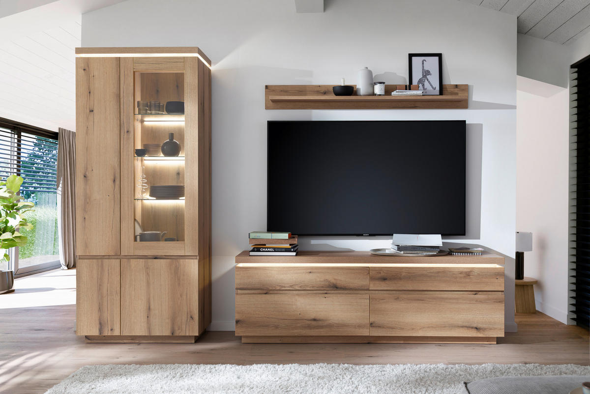 WOHNWAND 3-teilig  Eichefarben 278/197/40 cm  - Eichefarben, Design, Glas/Holzwerkstoff (278/197/40cm) - Livetastic