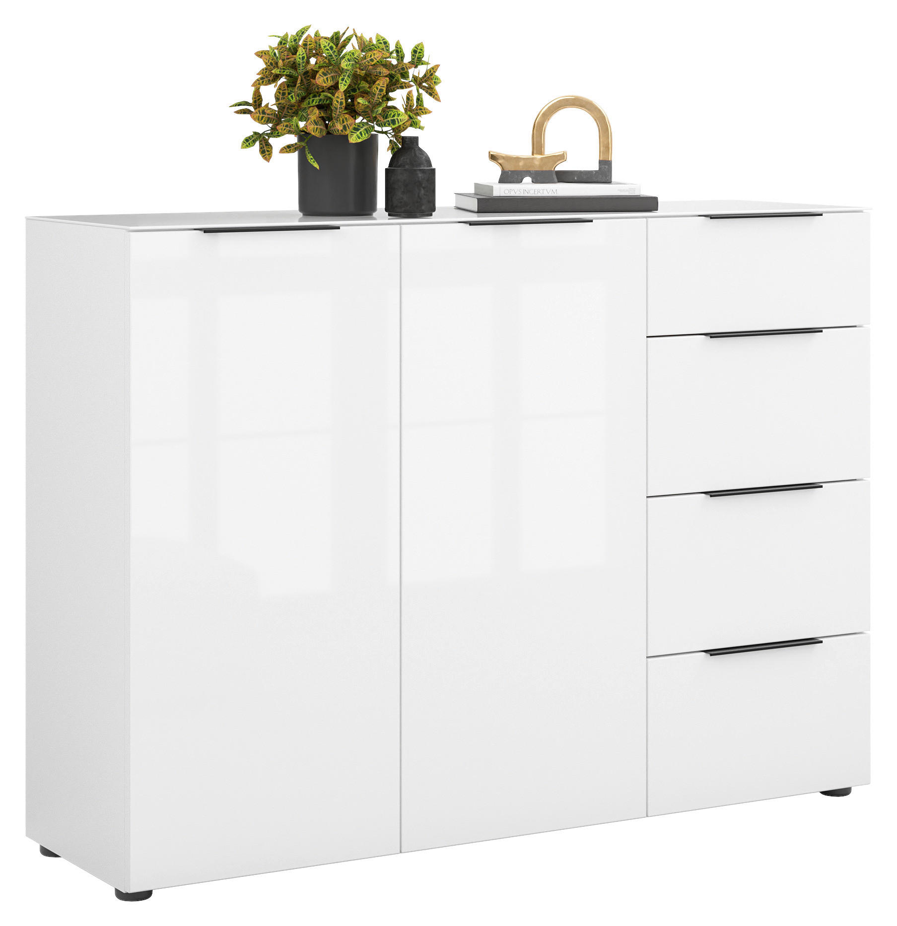 SIDEBOARD Style  in 135/99/40 cm  - Weiß Hochglanz/Schwarz, Basics, Glas/Holzwerkstoff (135/99/40cm)