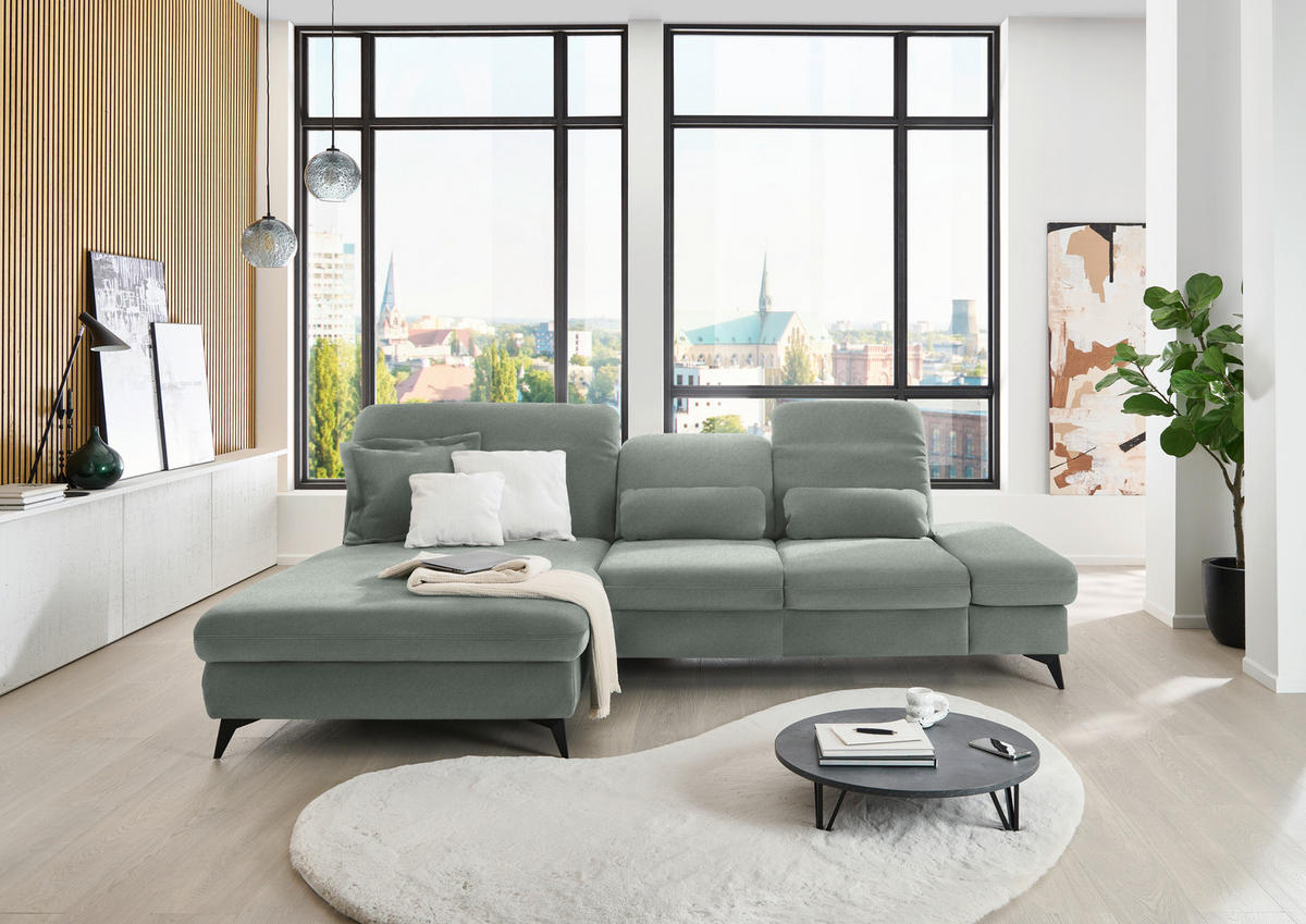 ECKSOFA Chenille Hellgrau  - Hellgrau/Schwarz, Design, Textil/Metall (198/288cm) - Beldomo Style