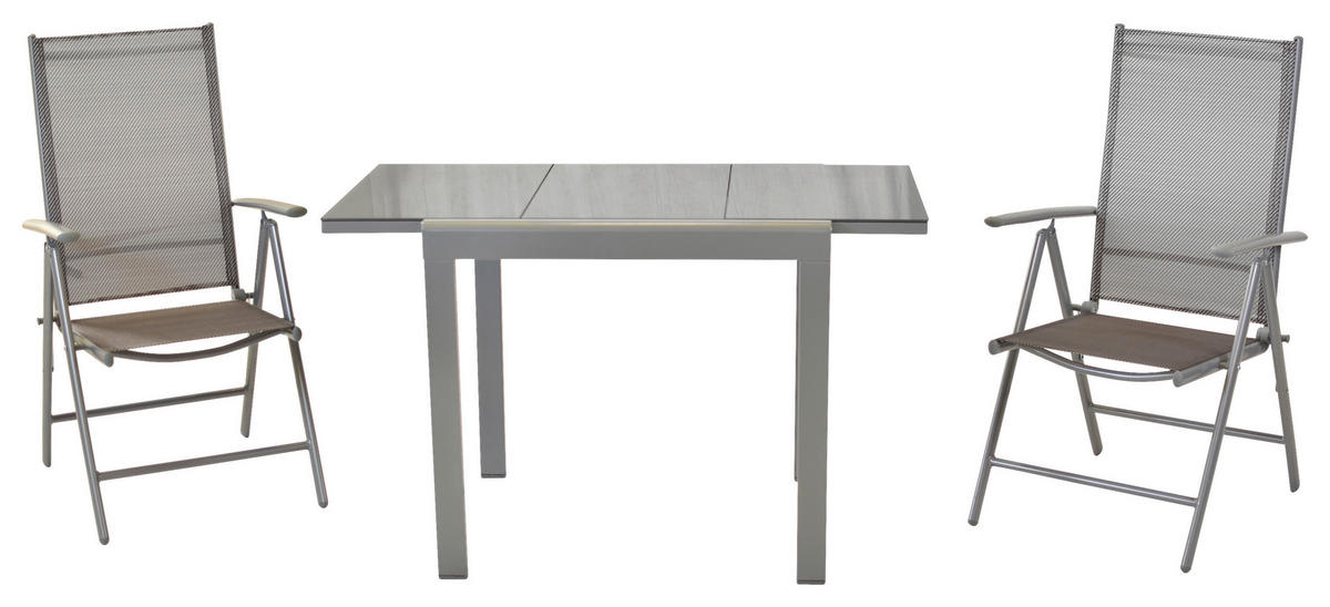GARTENSET 3-teilig Aluminium  - Silberfarben/Braun, MODERN, Kunststoff/Metall - Gardenson