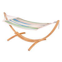 HÄNGEMATTE Mischgewebe Blau, Grün, Weiß, Beige  - Blau/Eukalyptusholzfarben, KONVENTIONELL, Holz/Textil (320/120/120cm) - La Siesta