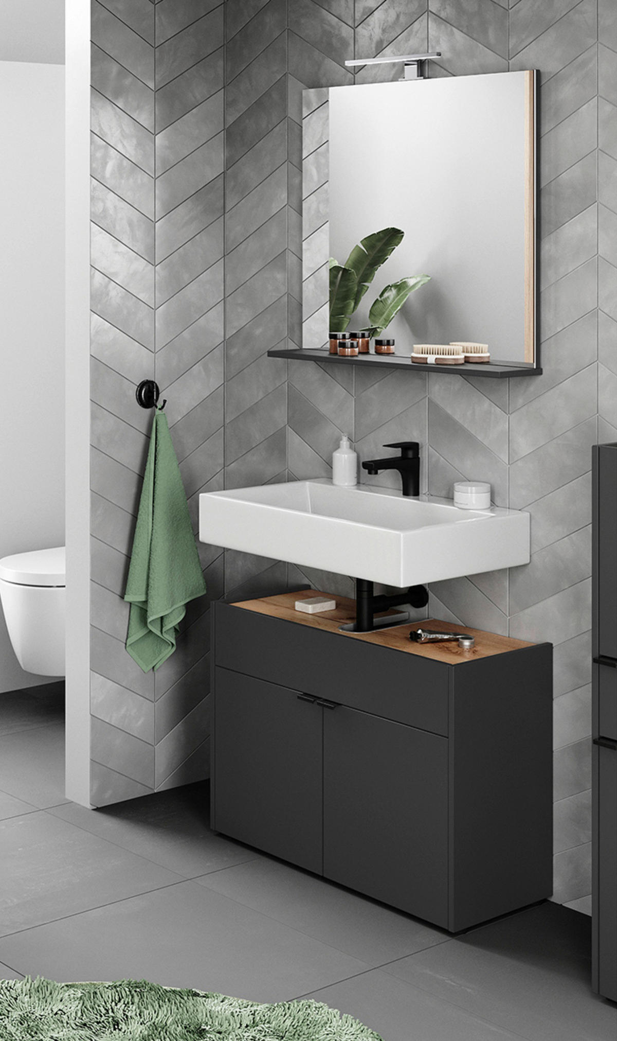 BADEZIMMER 2-teilig  in  - Eichefarben/Schwarz, MODERN, Holzwerkstoff/Kunststoff (80/60/34cm) - Germania