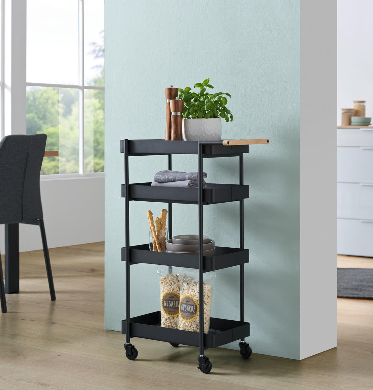 SERVIERWAGEN in Schwarz  - Schwarz/Naturfarben, MODERN, Holz/Kunststoff (51.5/85.5/29cm) - PBJ