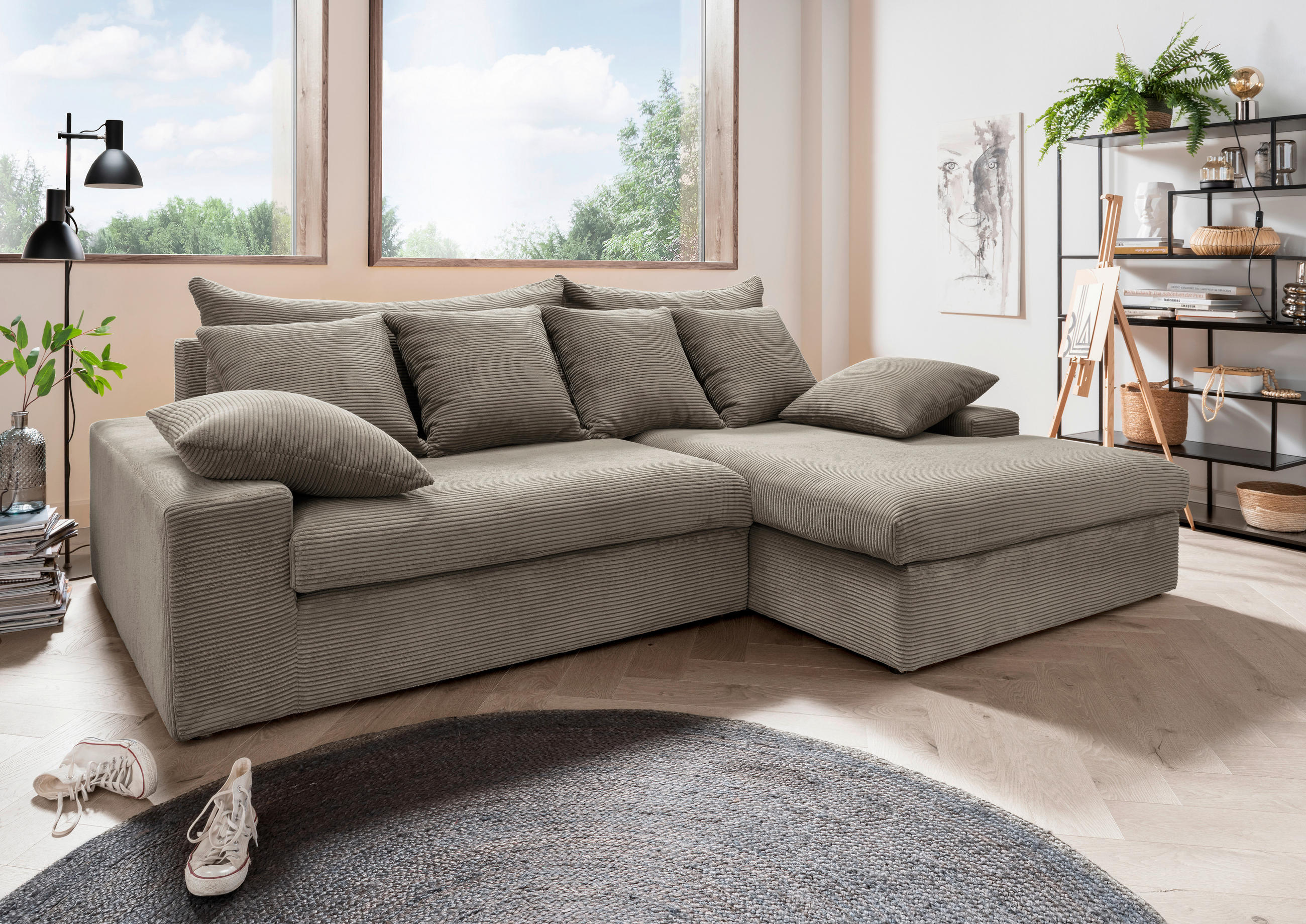 ECKSOFA in Cord Graubraun  - Graubraun/Schwarz, Modern, Kunststoff/Textil (278/200cm) - Livetastic