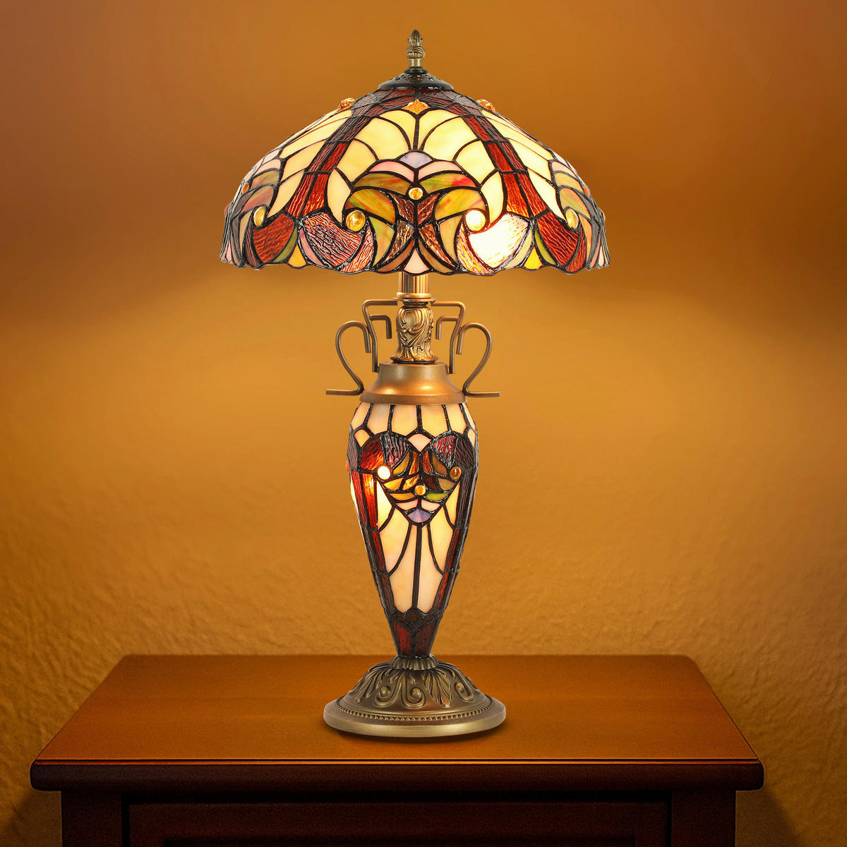 ASZTALI LÁMPA - barna/többszínű, Basics, Üveg/fém (30/56/30cm)