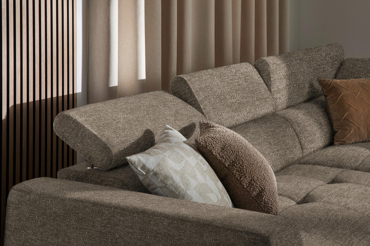ECKSOFA in Chenille Hellbraun  - Hellbraun/Schwarz, Design, Kunststoff/Textil (284/205cm) - MID.YOU