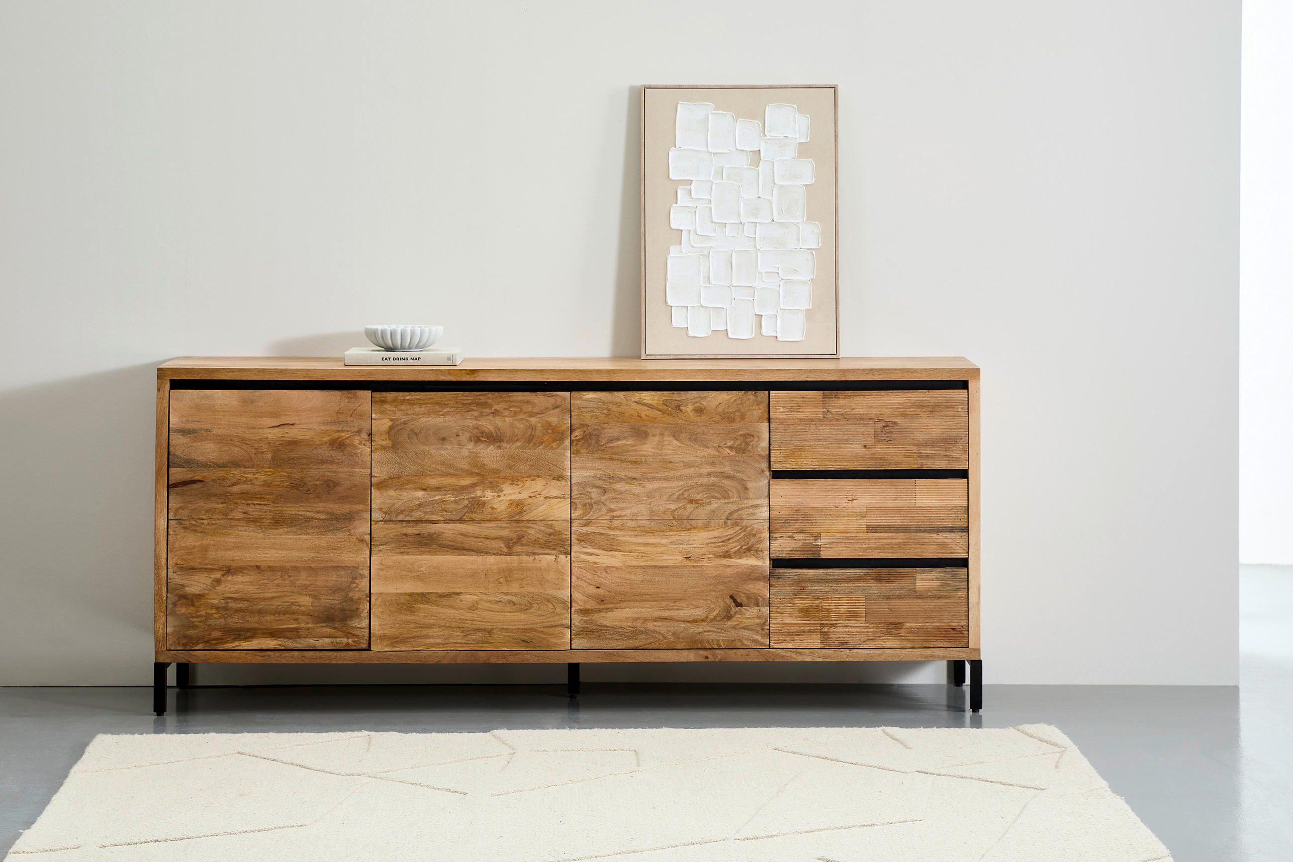 SIDEBOARD Ankara  in 207/86/42 cm  - Schwarz/Naturfarben, KONVENTIONELL, Holz/Metall (207/86/42cm) - Livetastic