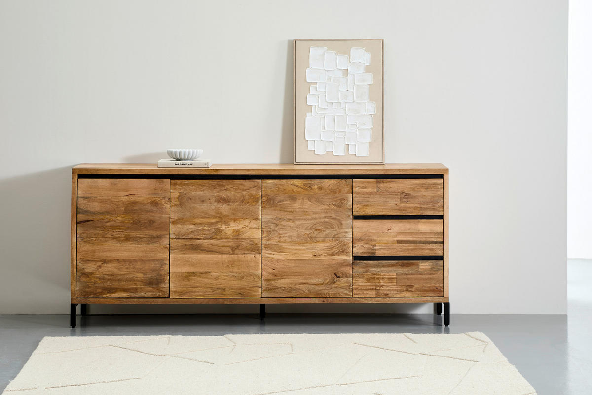 SIDEBOARD Ankara  in 207/86/42 cm  - Schwarz/Naturfarben, KONVENTIONELL, Holz/Metall (207/86/42cm) - Livetastic