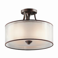 DECKENLEUCHTE Lacey 38.1/27.8 cm   - Dunkelbraun/Bronzefarben, ROMANTIK / LANDHAUS, Glas/Textil (38.1/27.8cm) - Elstead Lighting