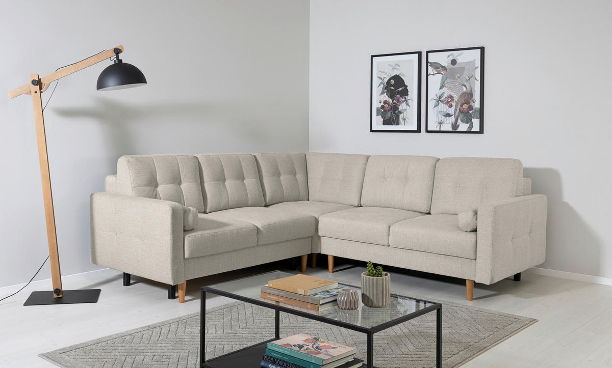 ECKSOFA Noret Hellgrau  - Buchefarben/Hellgrau, Design, Holz/Textil (242/242cm) - MID.YOU