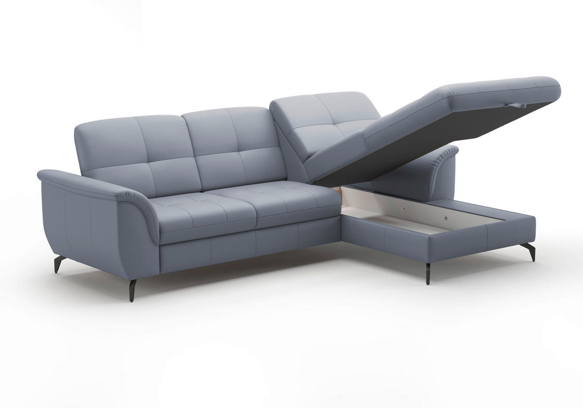 ECKSOFA in Vliesstoff Kombination Echtleder/Stoff Graublau  - Graublau/Schwarz, Modern, Leder/Textil (262/164cm) - Sit & More