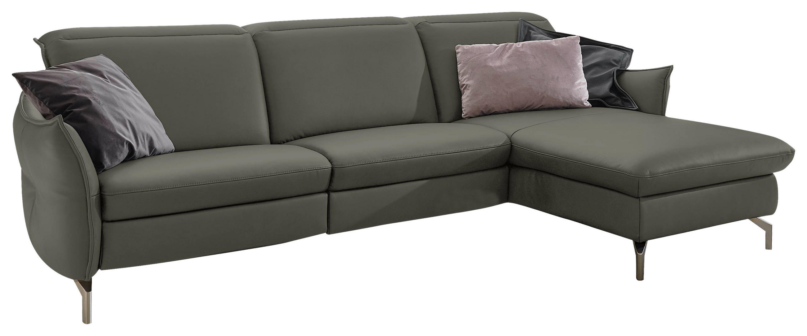 ECKSOFA Grau Lederlook (vegan)  - Grau/Nickelfarben, MODERN, Textil/Metall (263/179cm) - Livetastic