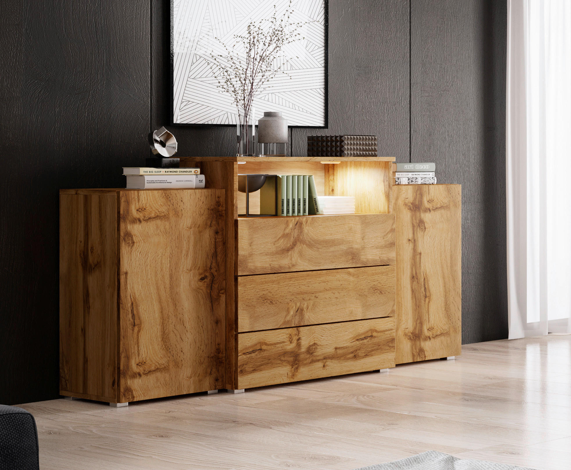 SIDEBOARD  in 150/68,7/32,5 cm  - Eiche Wotan/Grau, LIFESTYLE, Holzwerkstoff/Kunststoff (150/68,7/32,5cm) - P & B