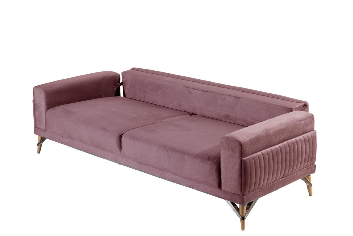 3-SITZER-SOFA Samt Altrosa  - Beige/Rot, Design, Kunststoff/Textil (233/77/87cm) - Livetastic