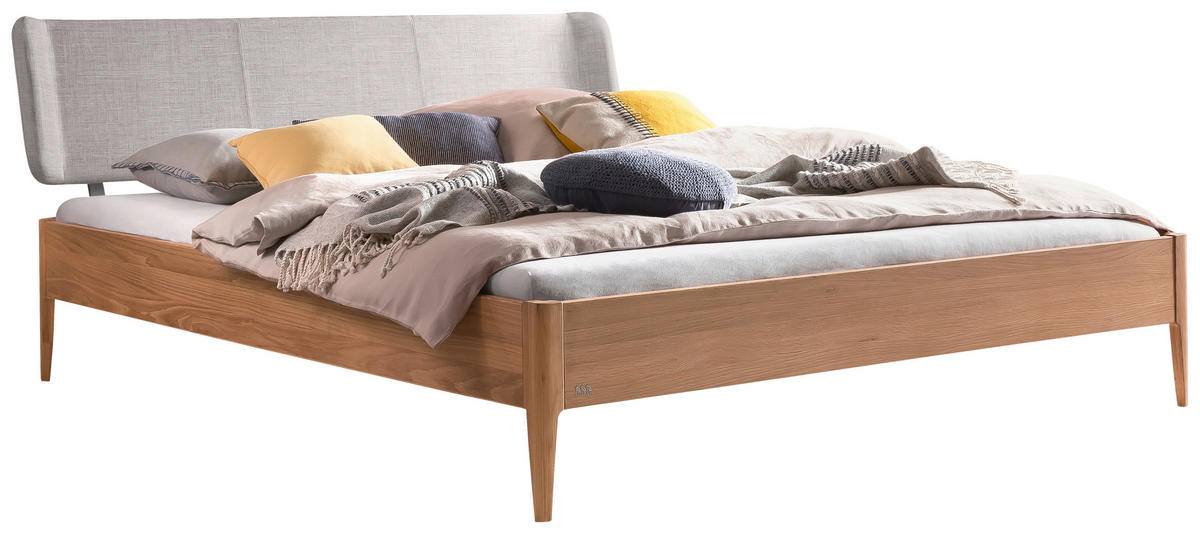 BETT 160/200 cm  in Eichefarben, Hellgrau  - Eichefarben/Hellgrau, MODERN, Holz/Textil (160/200cm) - Hasena