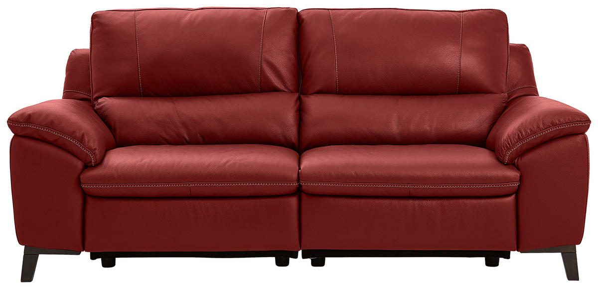 2,5-SITZER mit Relaxfunktion in Kombination Echtleder/Lederlook Rot  - Wengefarben/Rot, Design, Leder/Holz (216/97/95-151cm) - Livetastic