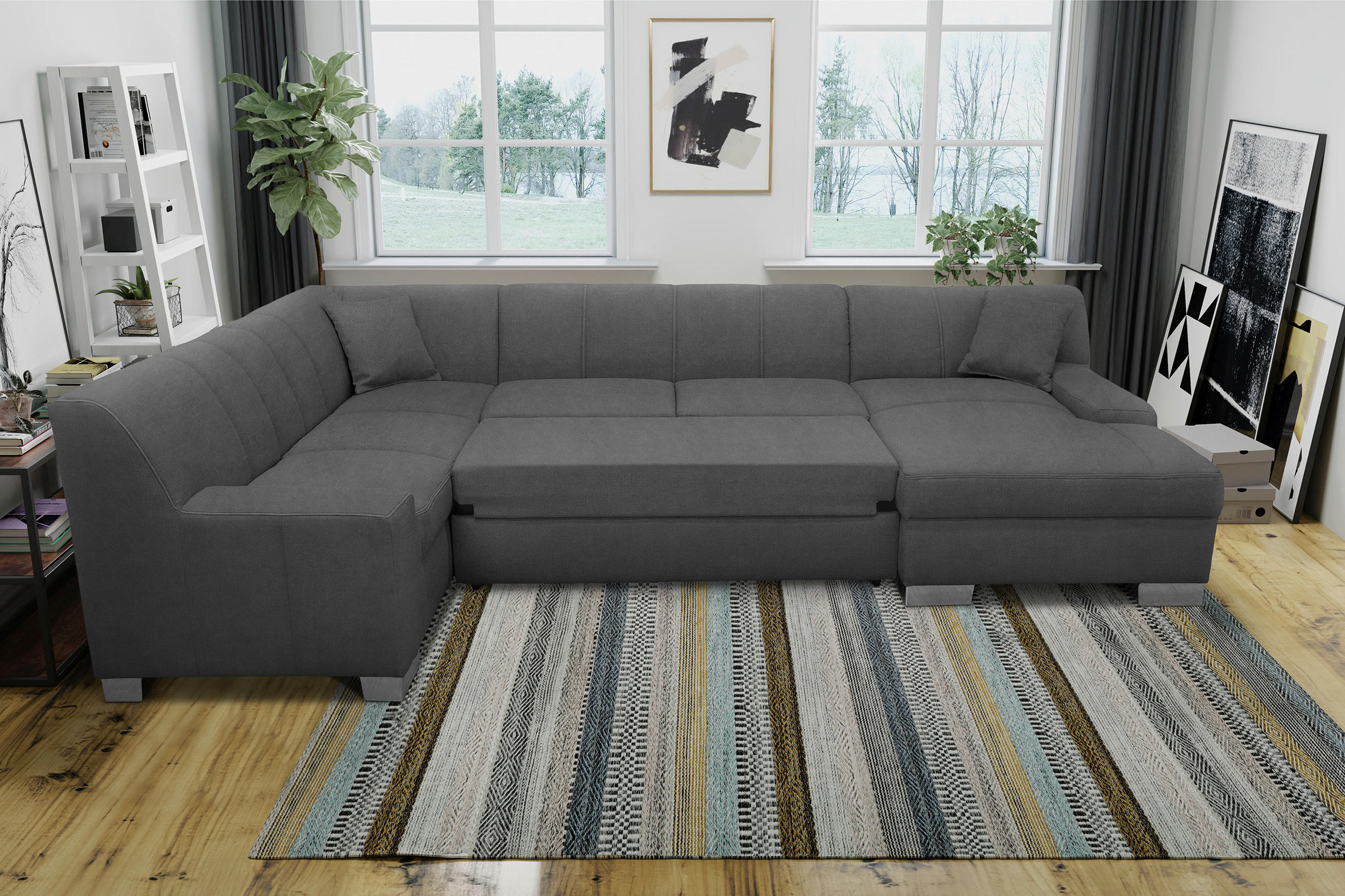 WOHNLANDSCHAFT Anthrazit Mikrofaser - Wengefarben/Anthrazit, Design, Holz/Textil (212/328/153cm)