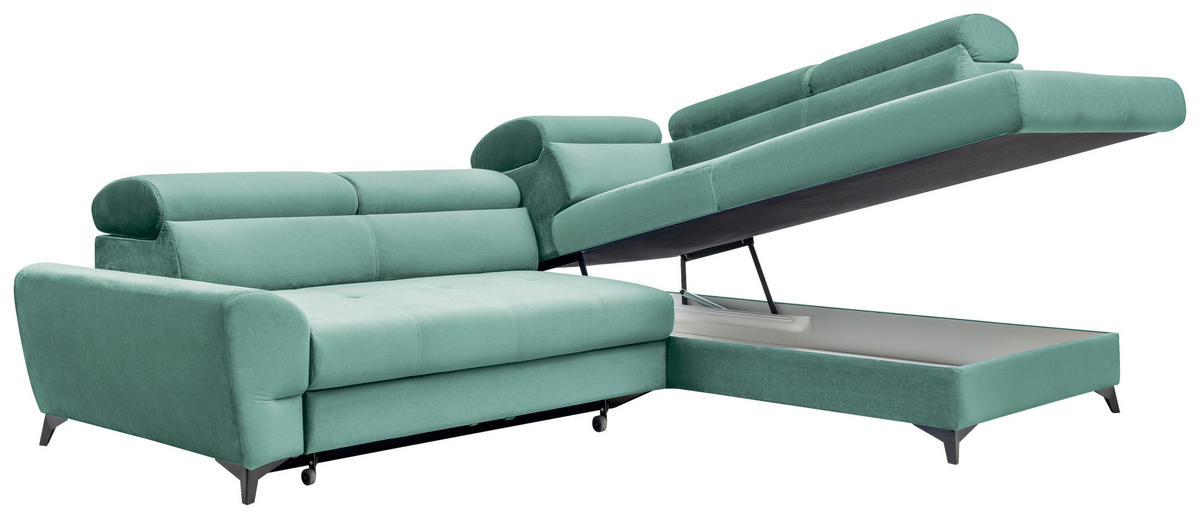ECKSOFA Mintgrün Velours  - Schwarz/Mintgrün, MODERN, Textil/Metall (272/212cm) - MID.YOU