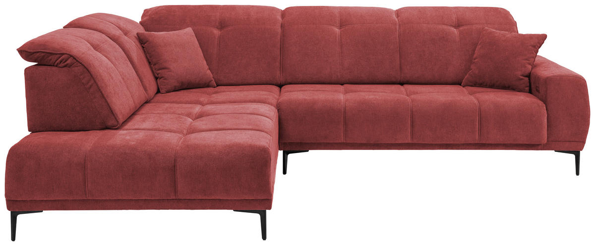ECKSOFA Chenille Rot  - Rot/Schwarz, Basics, Textil/Metall (232/305cm) - Livetastic