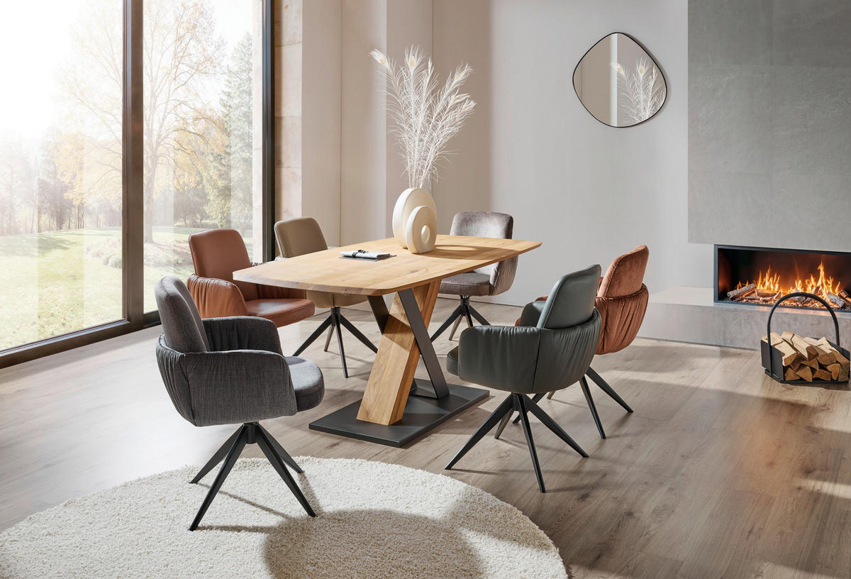 ESSTISCH in Holz, Metall 180/90/77 cm  - Eichefarben/Schwarz, Natur, Holz/Metall (180/90/77cm) - Valnatura