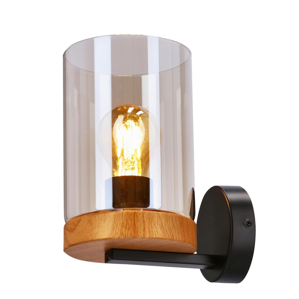 WANDLEUCHTE 17/12/21 cm   - Eichefarben/Schwarz, Natur, Glas/Metall (17/12/21cm)